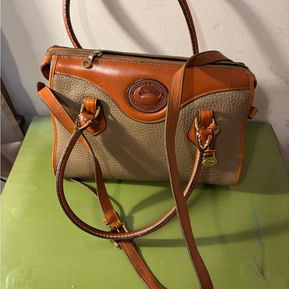 Vintage Dooney & Burke Tan and Brown Leather Handbag